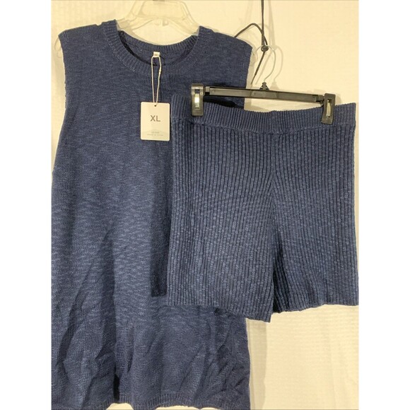 Boutique Short Set Navy Blue Sweater Set Womens XL 2pc Slim Style Nwt Tank Top - Picture 2 of 6